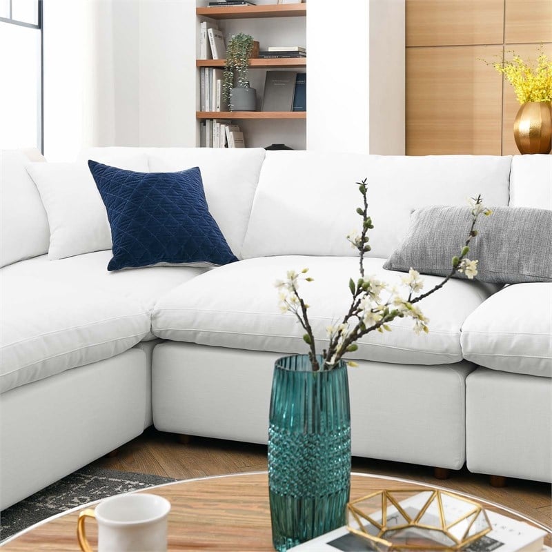 Modway Commix 8-Piece Fabric Down Filled Sectional Sofa in Pure White