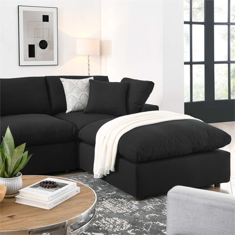 Modway Commix 7-Piece Fabric Down Filled Sectional Sofa in Black