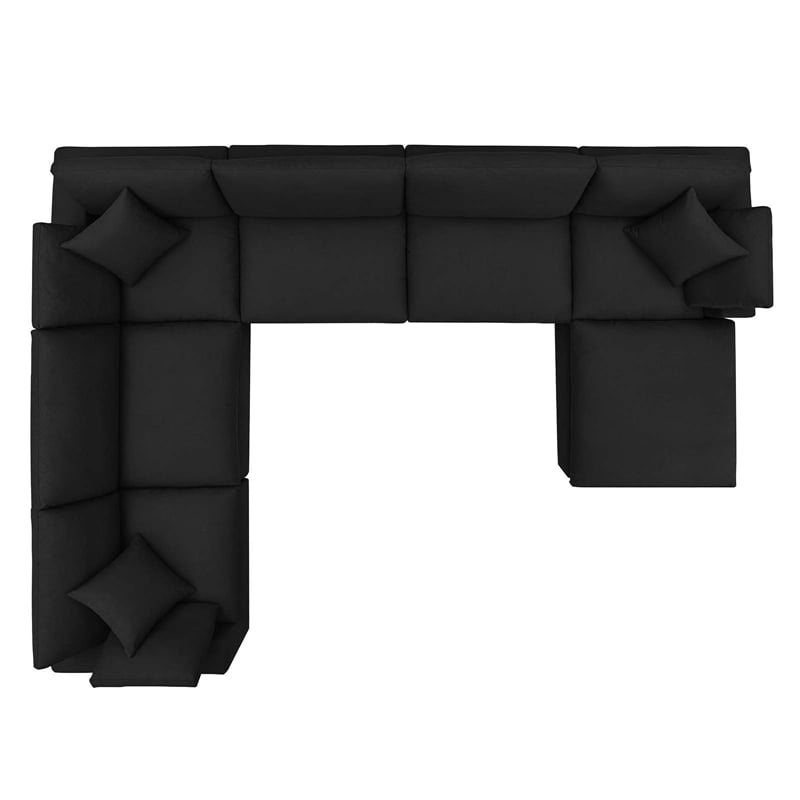 Modway Commix 7-Piece Fabric Down Filled Sectional Sofa in Black