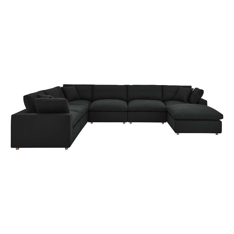 Modway Commix 7-Piece Fabric Down Filled Sectional Sofa in Black