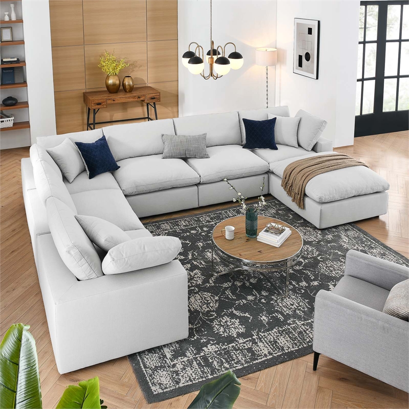 Modway Commix 7-Piece Fabric Down Filled Sectional Sofa in Light Gray