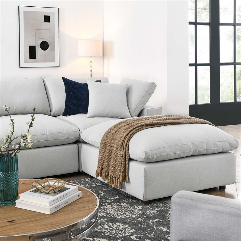 Modway Commix 7-Piece Fabric Down Filled Sectional Sofa in Light Gray