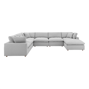 Modway Commix 7-Piece Fabric Down Filled Sectional Sofa in Light Gray