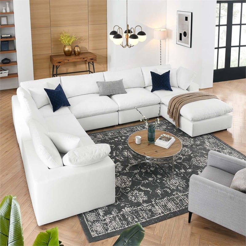 Modway Commix 7-Piece Fabric Down Filled Sectional Sofa in Pure White