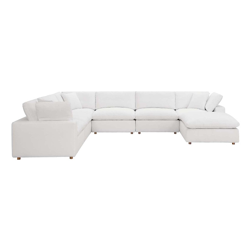 Modway Commix 7-Piece Fabric Down Filled Sectional Sofa in Pure White