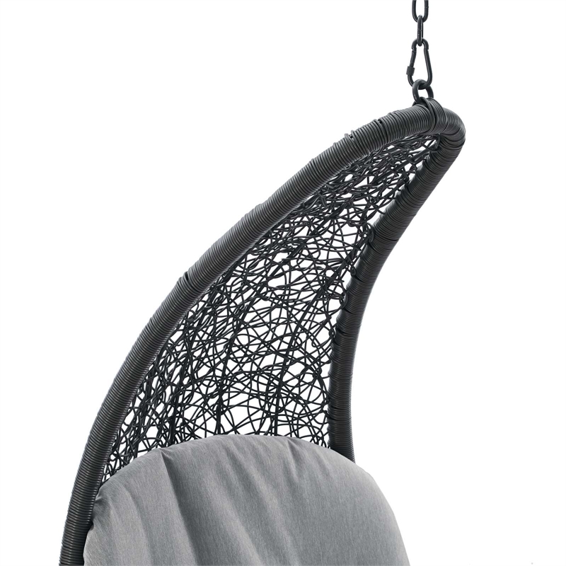 Modway Landscape Rattan Patio Hanging Chaise Lounge Swing Chair in Light Gray