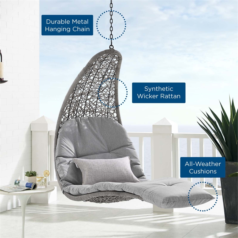 Modway Landscape Rattan Patio Hanging Chaise Lounge Swing Chair in Light Gray