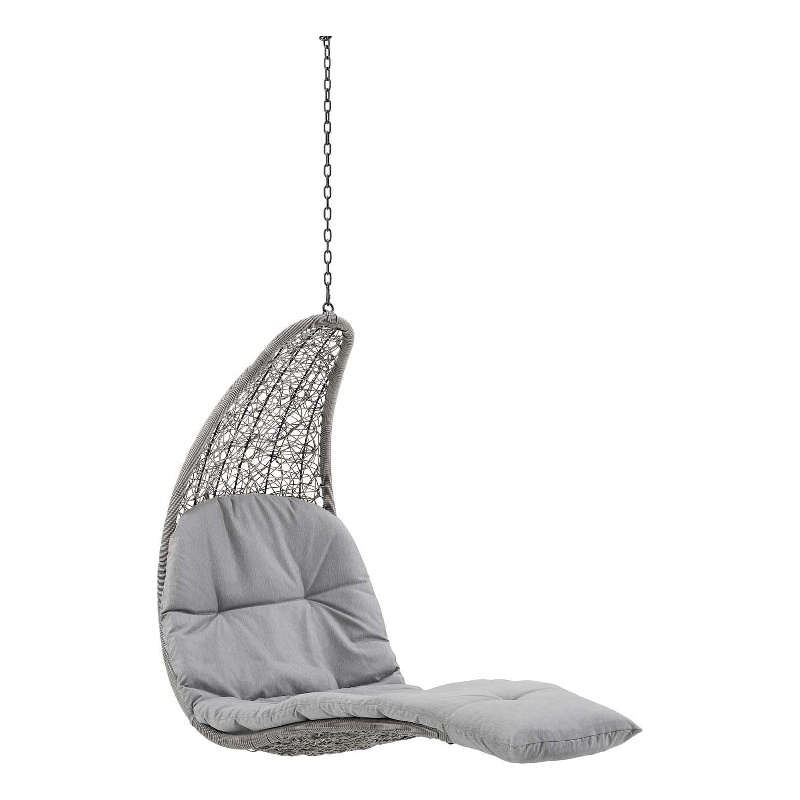 Modway Landscape Rattan Patio Hanging Chaise Lounge Swing Chair in Light Gray