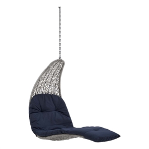 modway landscape rattan patio hanging chaise lounge swing chair in gray/navy