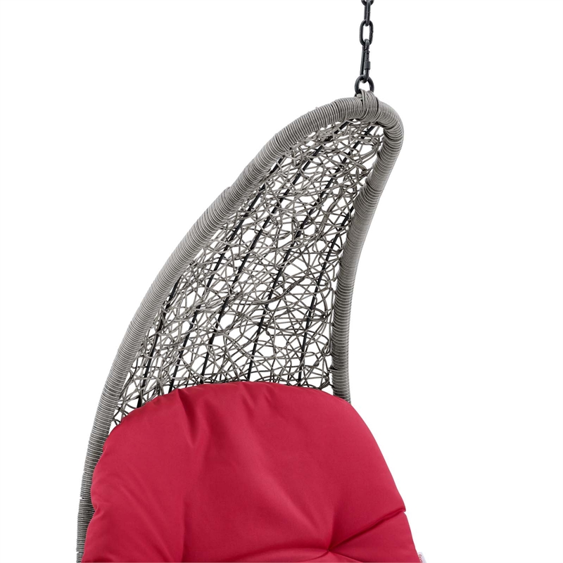 Modway Landscape Rattan Patio Hanging Chaise Lounge Swing Chair in Gray/Red