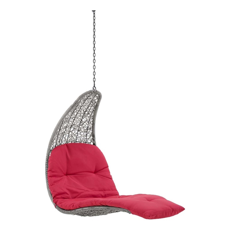 Modway Landscape Rattan Patio Hanging Chaise Lounge Swing Chair in Gray/Red