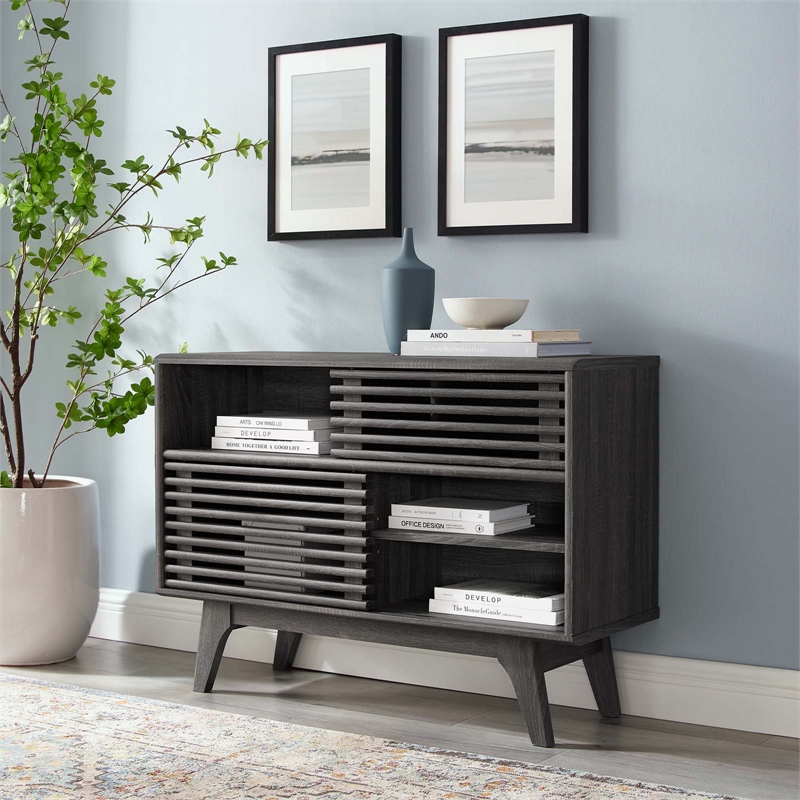 Modway Render Modern Style Particleboard Wood Display Stand in Charcoal