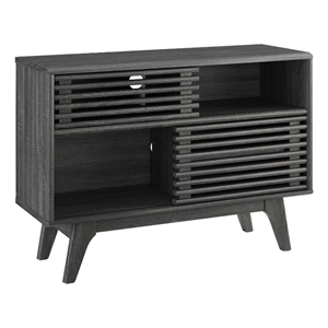 modway render contemporary mdf and wood display stand in charcoal finish
