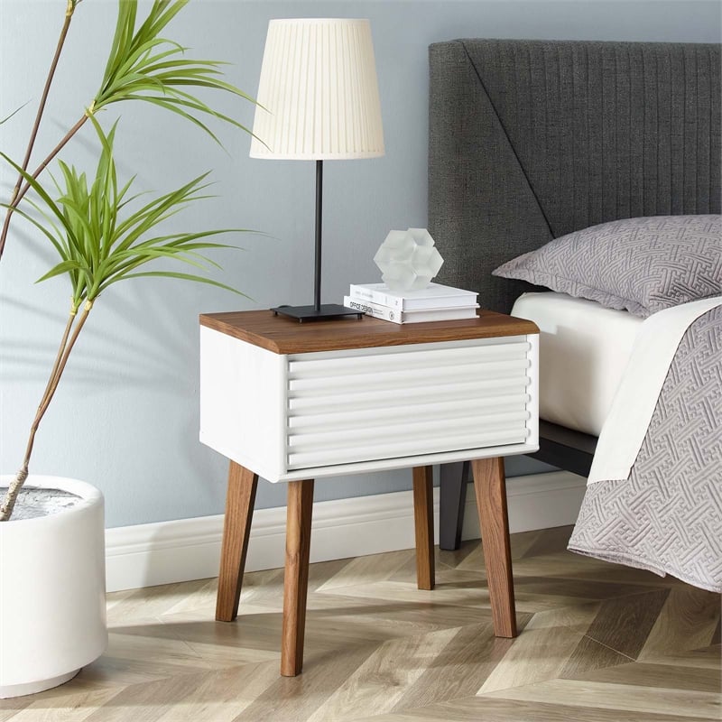 Modway Render Modern Wood and Particleboard End Table in Walnut/White