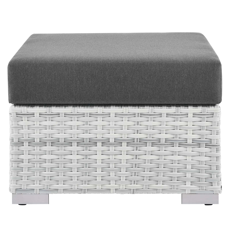 Modway Convene Rattan and Fabric Patio Ottoman in Light Gray/Charcoal