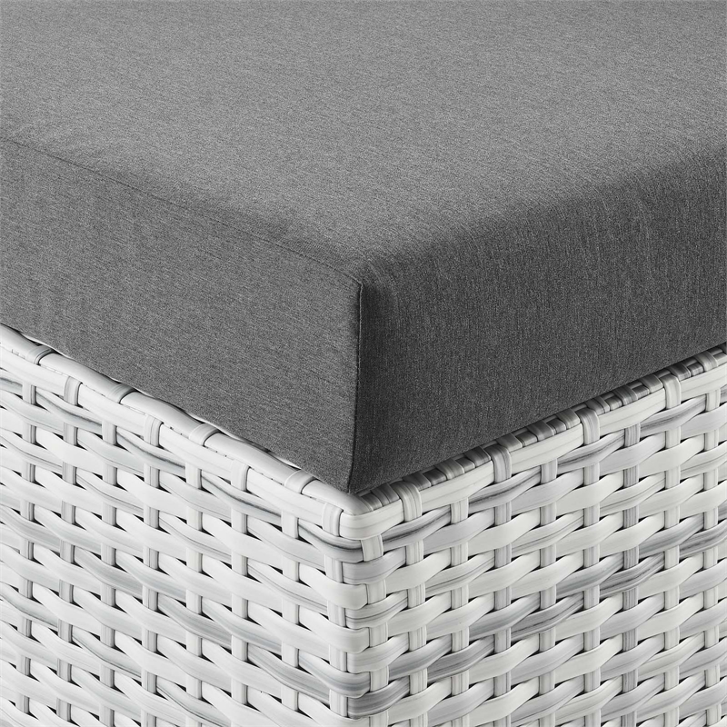 Modway Convene Rattan and Fabric Patio Ottoman in Light Gray/Charcoal