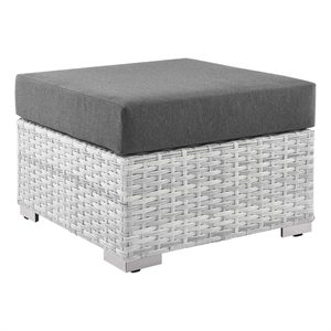 modway convene rattan and fabric patio ottoman in light gray/charcoal