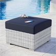 Modway Convene Rattan and Fabric Patio Ottoman in Light Gray/Navy