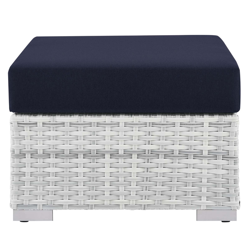 Modway Convene Rattan and Fabric Patio Ottoman in Light Gray/Navy