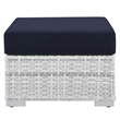 Modway Convene Rattan and Fabric Patio Ottoman in Light Gray/Navy