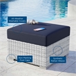 Modway Convene Rattan and Fabric Patio Ottoman in Light Gray/Navy