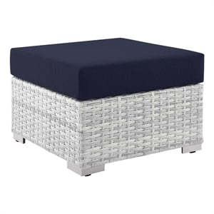 modway convene rattan and fabric patio ottoman in light gray/navy