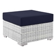 Modway Convene Rattan and Fabric Patio Ottoman in Light Gray/Navy