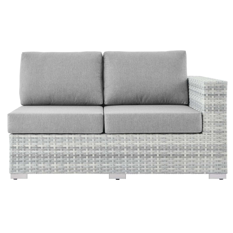 Modway Convene Fabric & Rattan Patio Right-Arm Loveseat in Light Gray