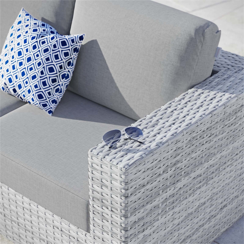 Modway Convene Fabric & Rattan Patio Right-Arm Loveseat in Light Gray