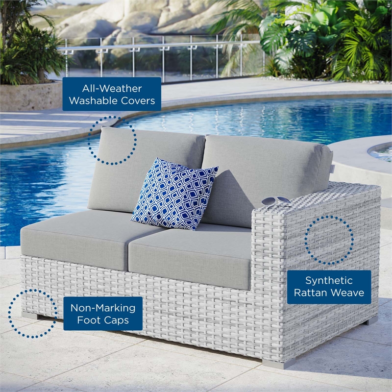 Modway Convene Fabric & Rattan Patio Right-Arm Loveseat in Light Gray