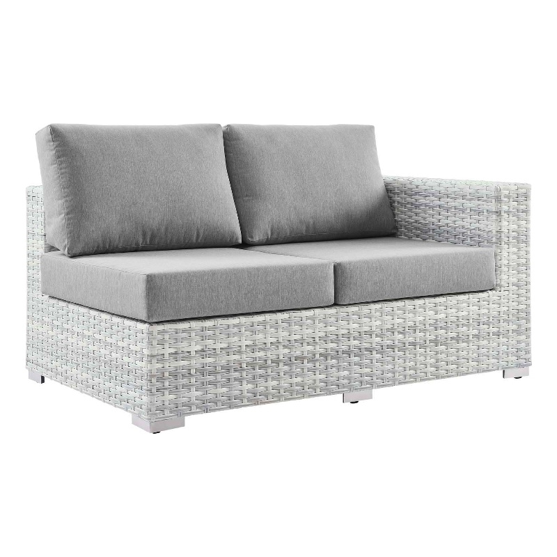 Modway Convene Fabric & Rattan Patio Right-Arm Loveseat in Light Gray