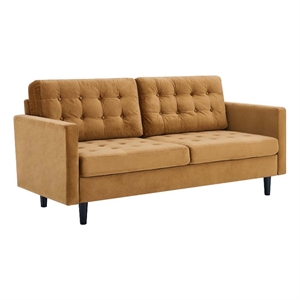Modway Exalt Tufted Performance Velvet Sofa in Cognac Brown/Black