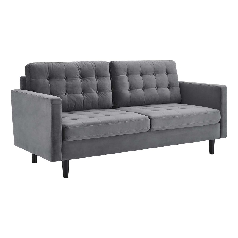 Modway Exalt Tufted Performance Velvet Sofa in Gray and Black