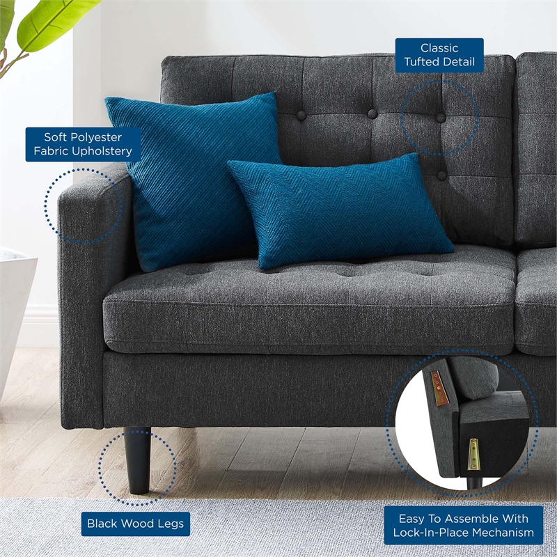 Modway Exalt Fabric Upholstered Tufted Sofa in Charcoal & Black