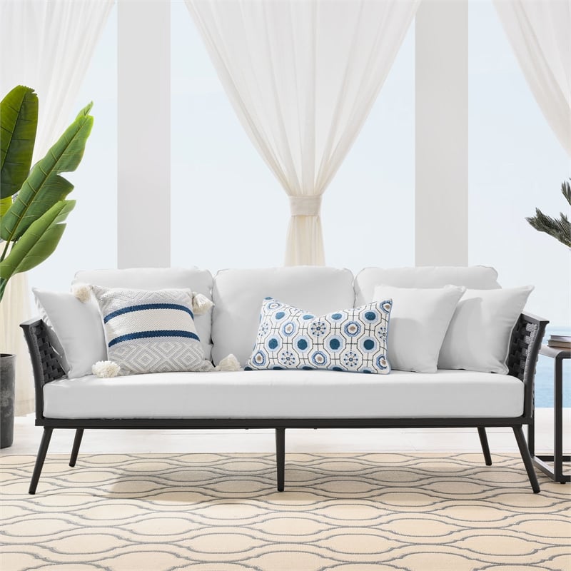 Modway Stance Aluminum & Fabric Patio Sofa in Gray and White