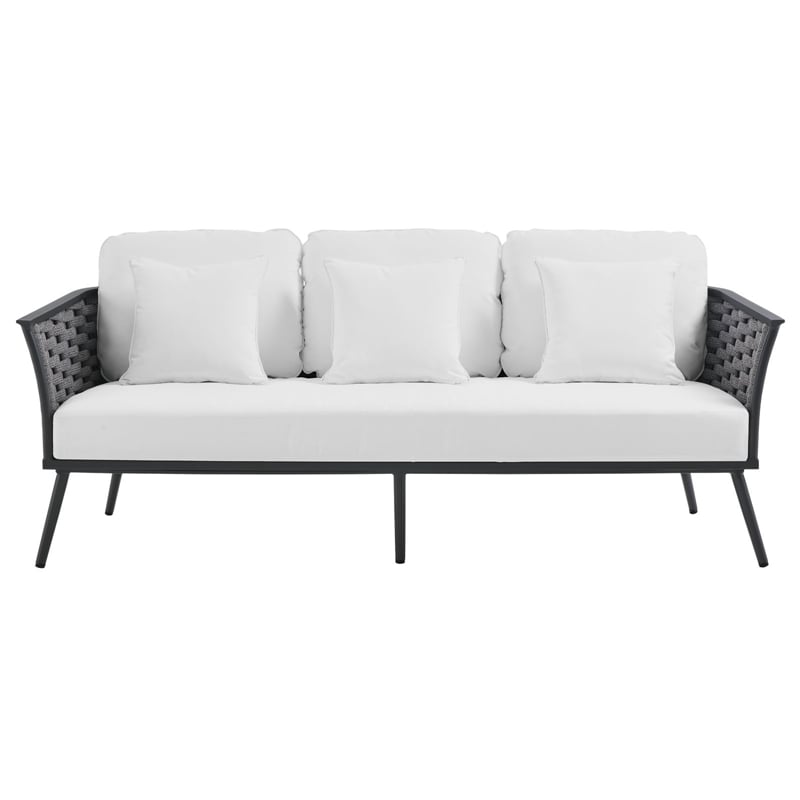 Modway Stance Aluminum & Fabric Patio Sofa in Gray and White