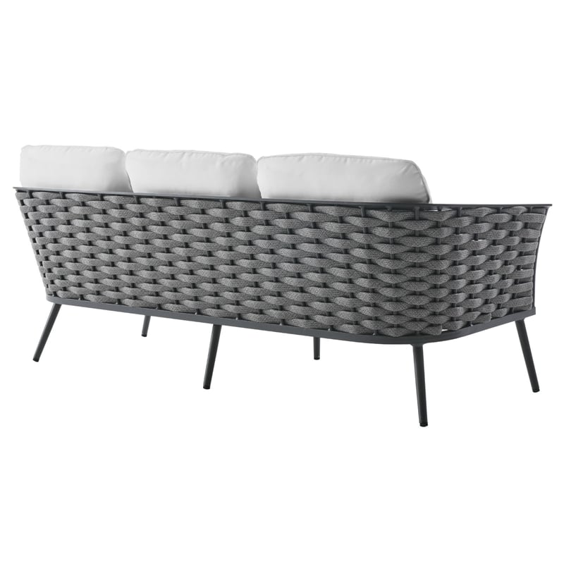 Modway Stance Aluminum & Fabric Patio Sofa in Gray and White
