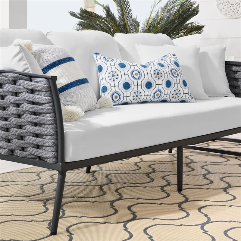 Modway Stance Aluminum & Fabric Patio Sofa in Gray and White