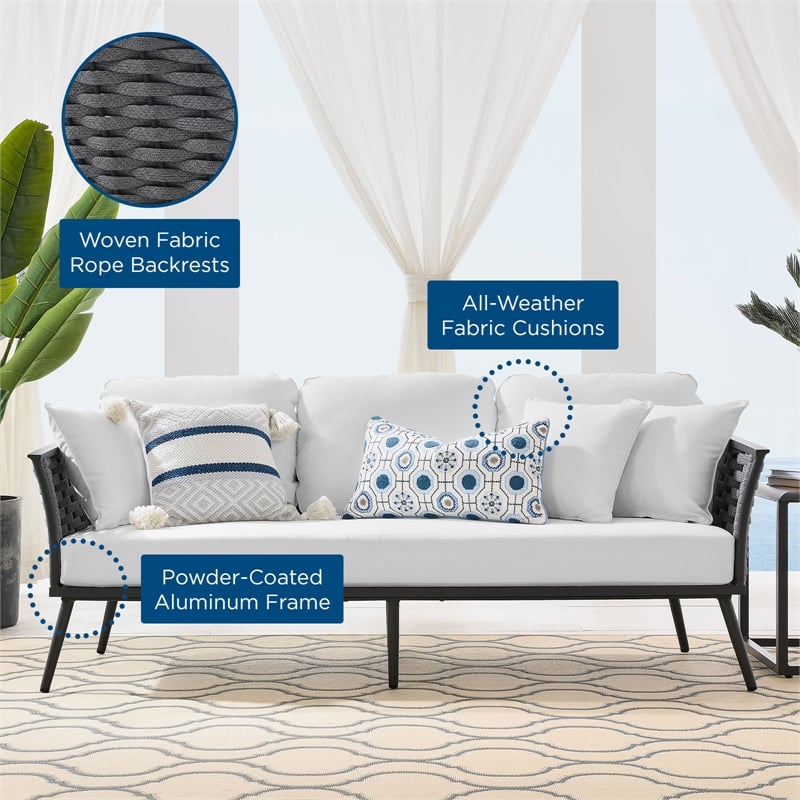 Modway Stance Aluminum & Fabric Patio Sofa in Gray and White