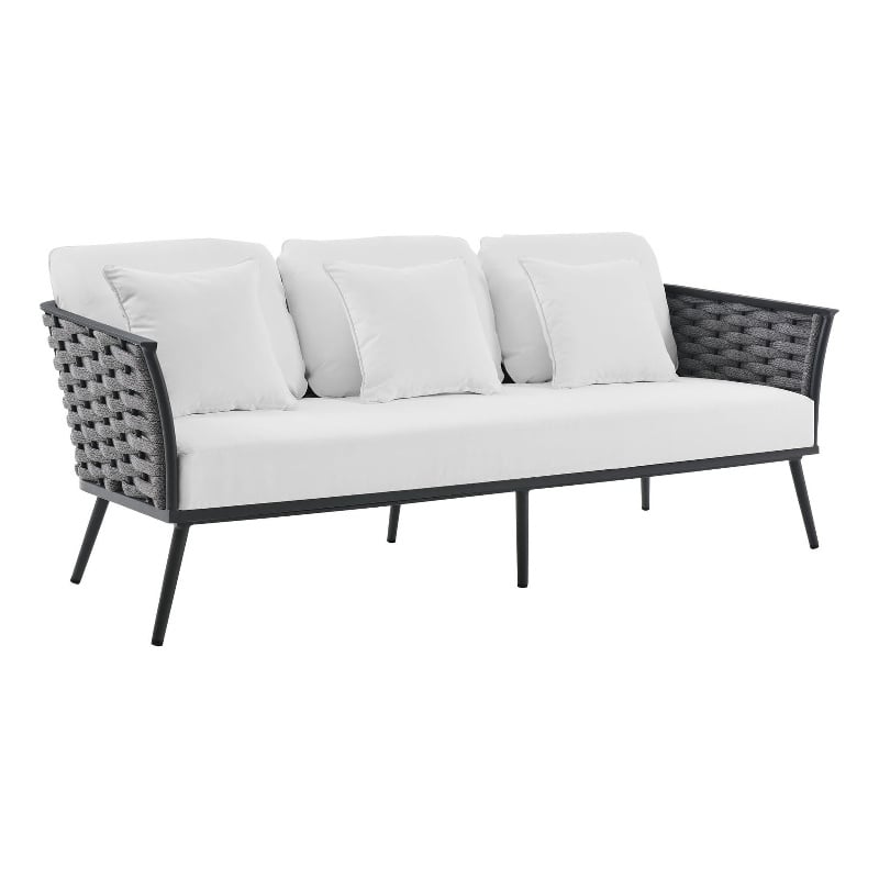 Modway Stance Aluminum & Fabric Patio Sofa in Gray and White