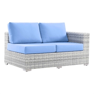 Modway Convene Fabric & Rattan Patio Right-Arm Loveseat in Light Gray/Light Blue