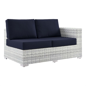 Modway Convene Fabric & Rattan Patio Right-Arm Loveseat in Light Gray/Navy