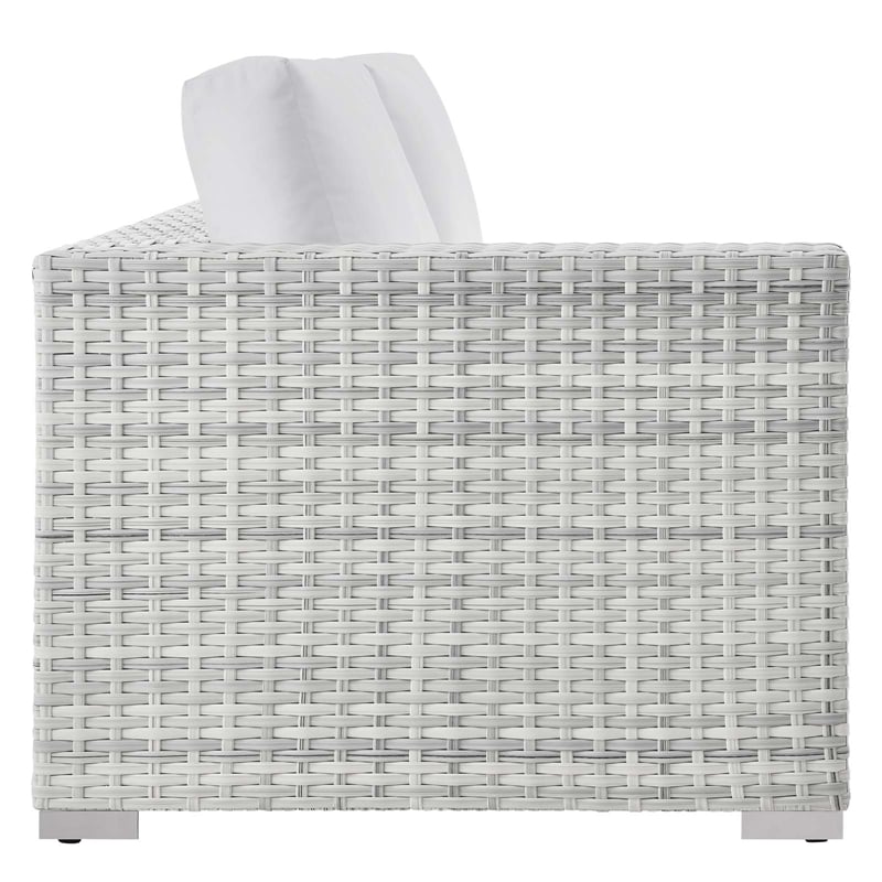 Modway Convene Rattan & Fabric Patio Left-Arm Loveseat in Light Gray/White
