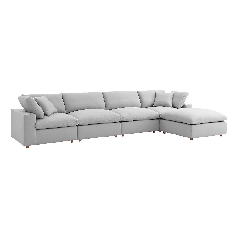 Modway Commix 5-Piece Fabric Down Filled Sectional Sofa Set in Light Gray