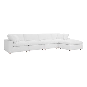 Modway Commix 5-Piece Fabric Down Filled Sectional Sofa Set in Pure White