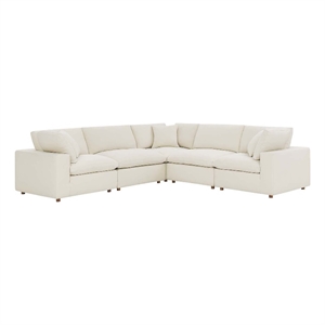 Modway Commix 5-Piece Fabric Down Filled Corner Sectional Sofa in Light Beige