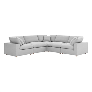 Modway Commix 5-Piece Fabric Down Filled Corner Sectional Sofa in Light Gray