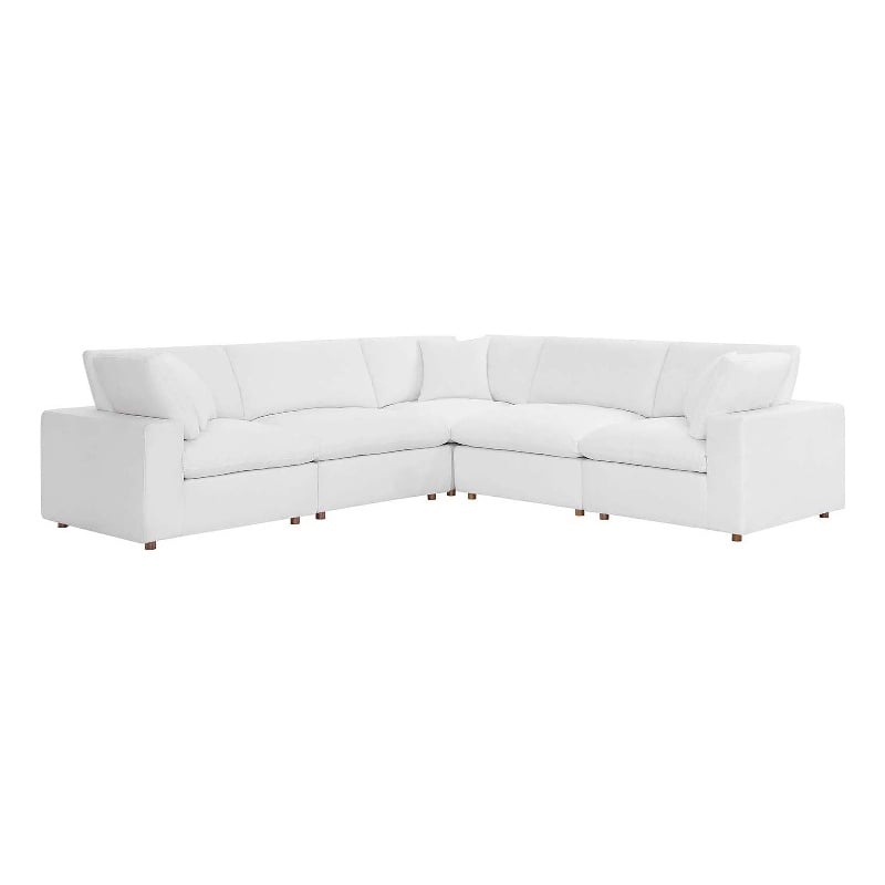 Modway Commix 5-Piece Fabric Down Filled Corner Sectional Sofa in Pure White