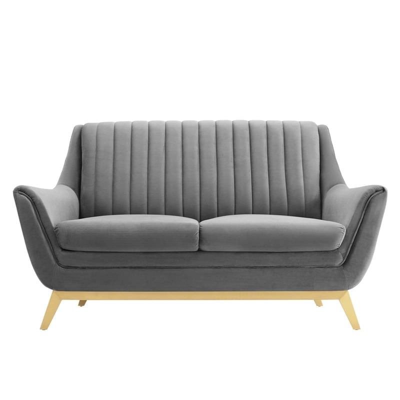 Modway Winsome Channel Tufted Performance Velvet Loveseat in Gray/Gold