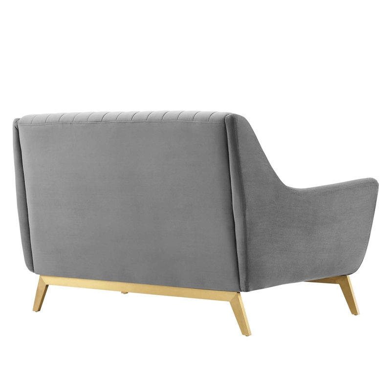 Modway Winsome Channel Tufted Performance Velvet Loveseat in Gray/Gold